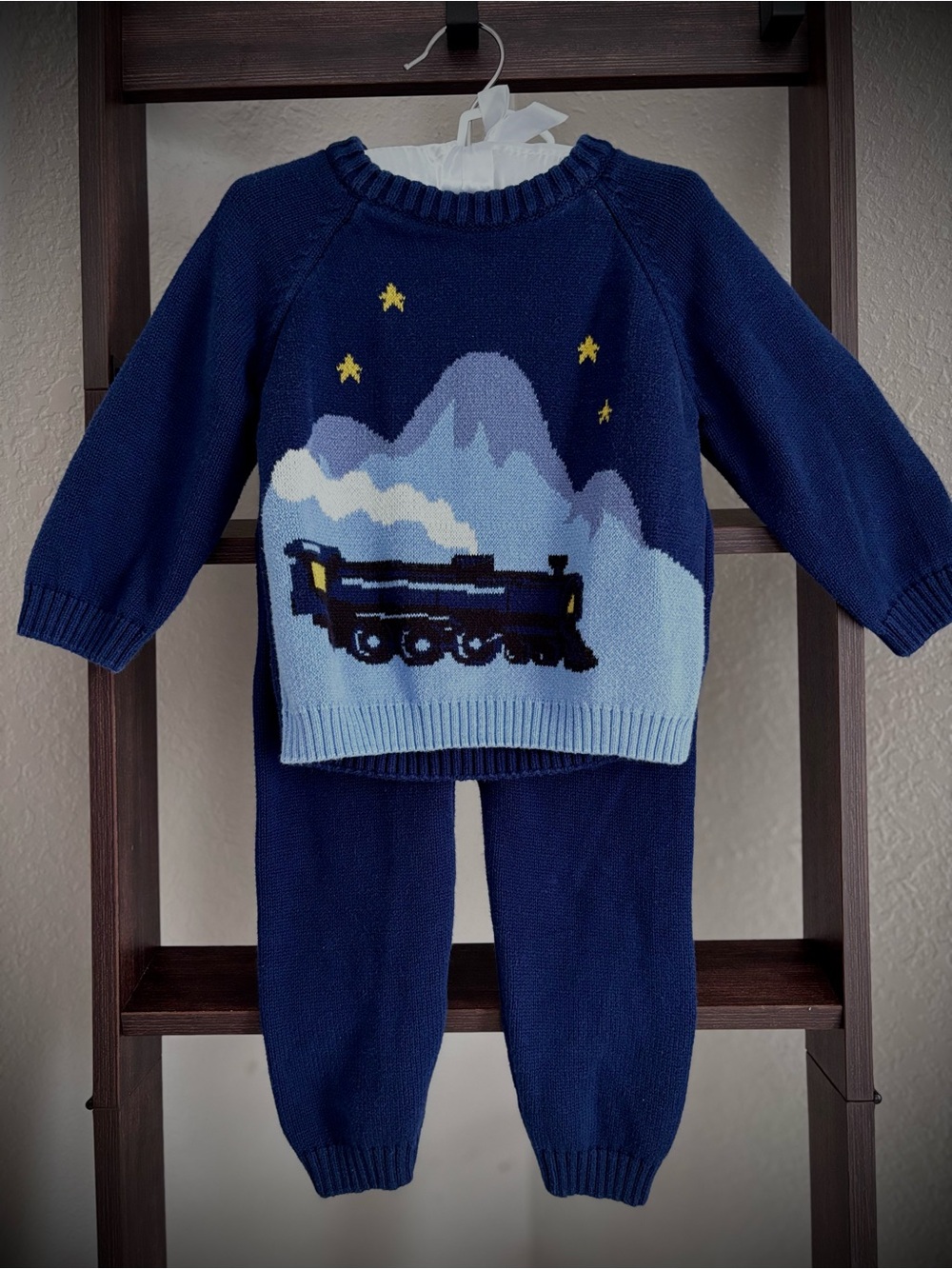 Hanna Andersson Navy Blue Train Knit Kids Matching Set